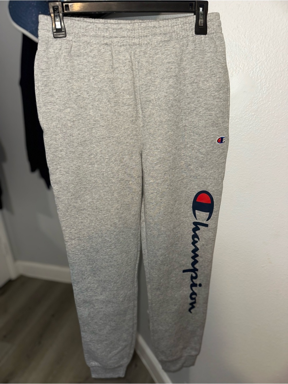 Champion Heather Gray Joggers with Navy & Red Logo
